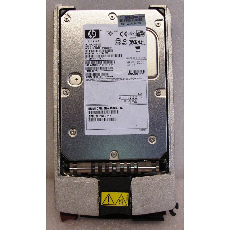 Disque 36Gb 15K SCSI 3.5" HP 286774-005 GPN 271837-012 BF03685A35 3R-A3846-AA