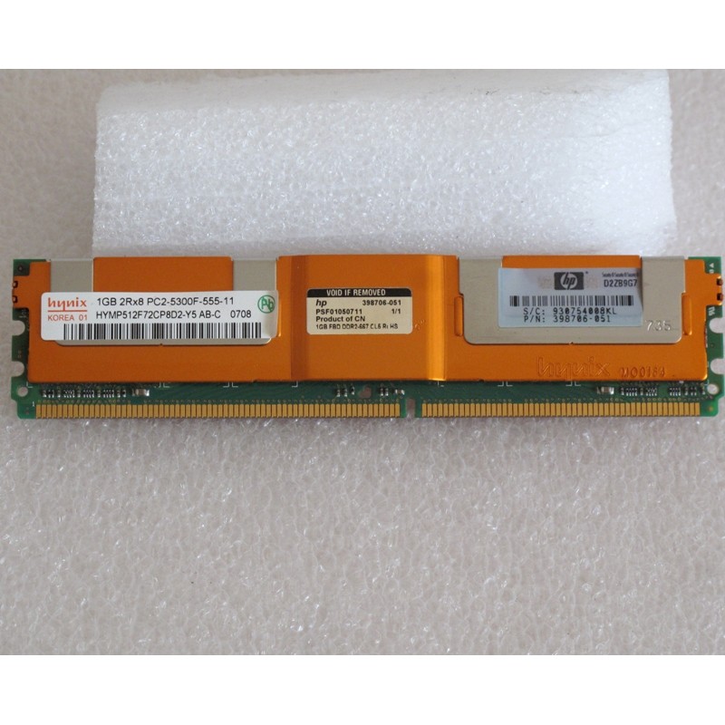 Mémoire 1Go 2Rx8 PC2-5300F DDR2 ECC HP 398706-051 Hynix HYMP512F72CP8D2-Y5