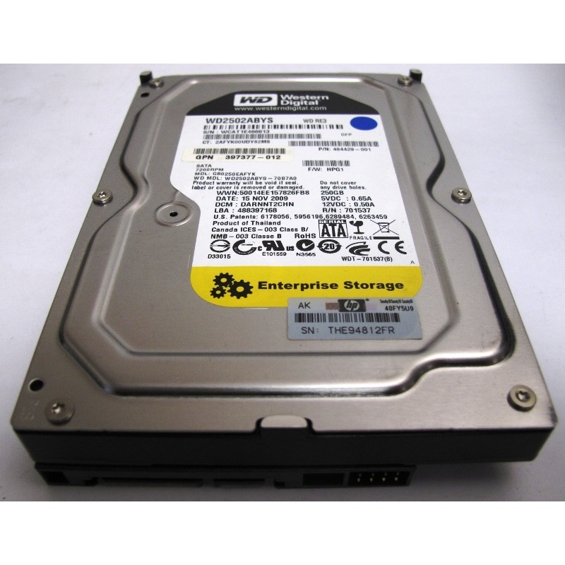 Disque Western Digital WD2502ABYS RE3 250Gb SATA 7200 RPM 16MB Cache 3.0Gb/s 3.5" 3.5"