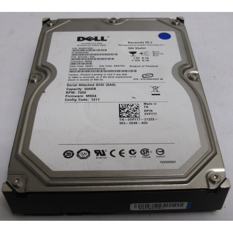 Disque 500Gb 7200t SAS 3.5" DELL 0YP777 9EF244-050 ST3500620SS Disque 500Gb 7200t SAS 3.5" DELL 0YP777 9EF244-050 ST3500620SS