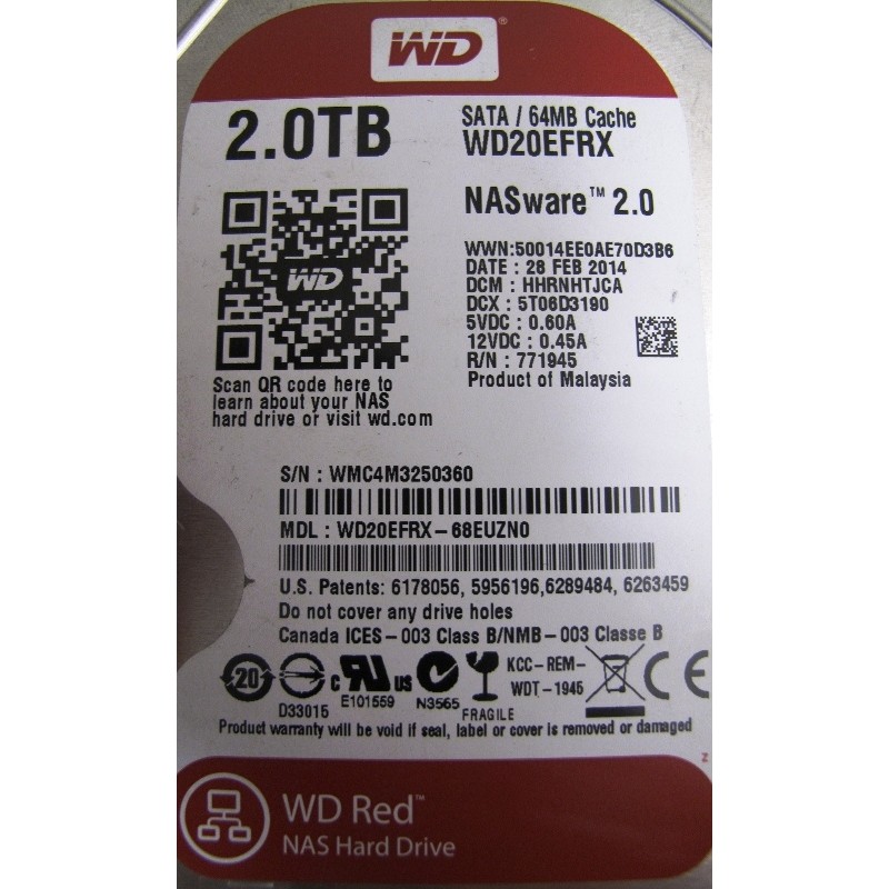 Disque Western Digital Red WD20EFRX 2.0Tb Sata 64Mb 3.5