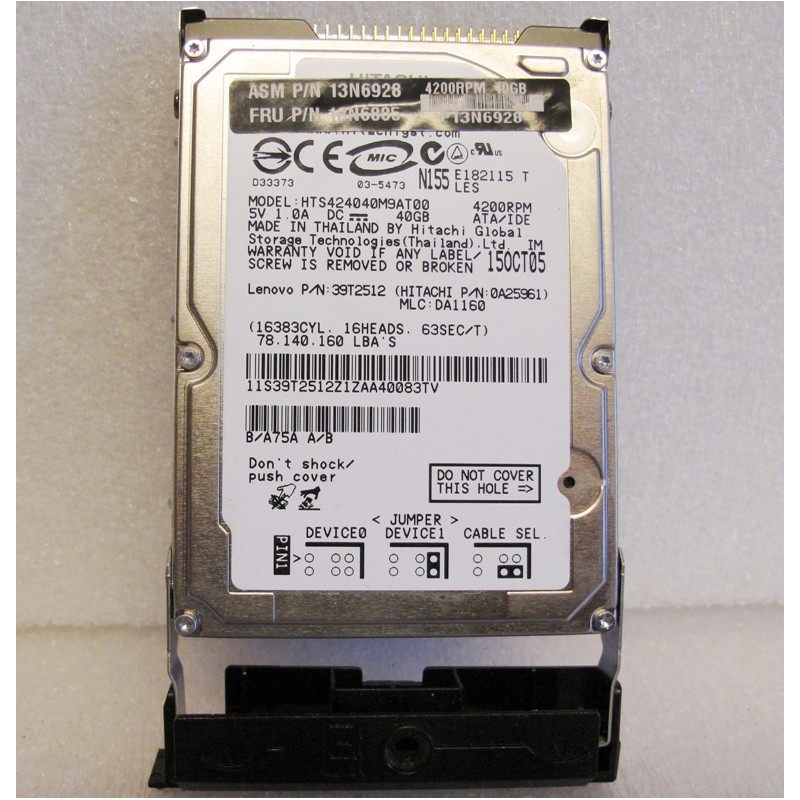 HDD 40GB ATA IDE 4200K 2.5'' HTS424040M9AT00 HITACHI IBM 13N6928 IBM 13N6885